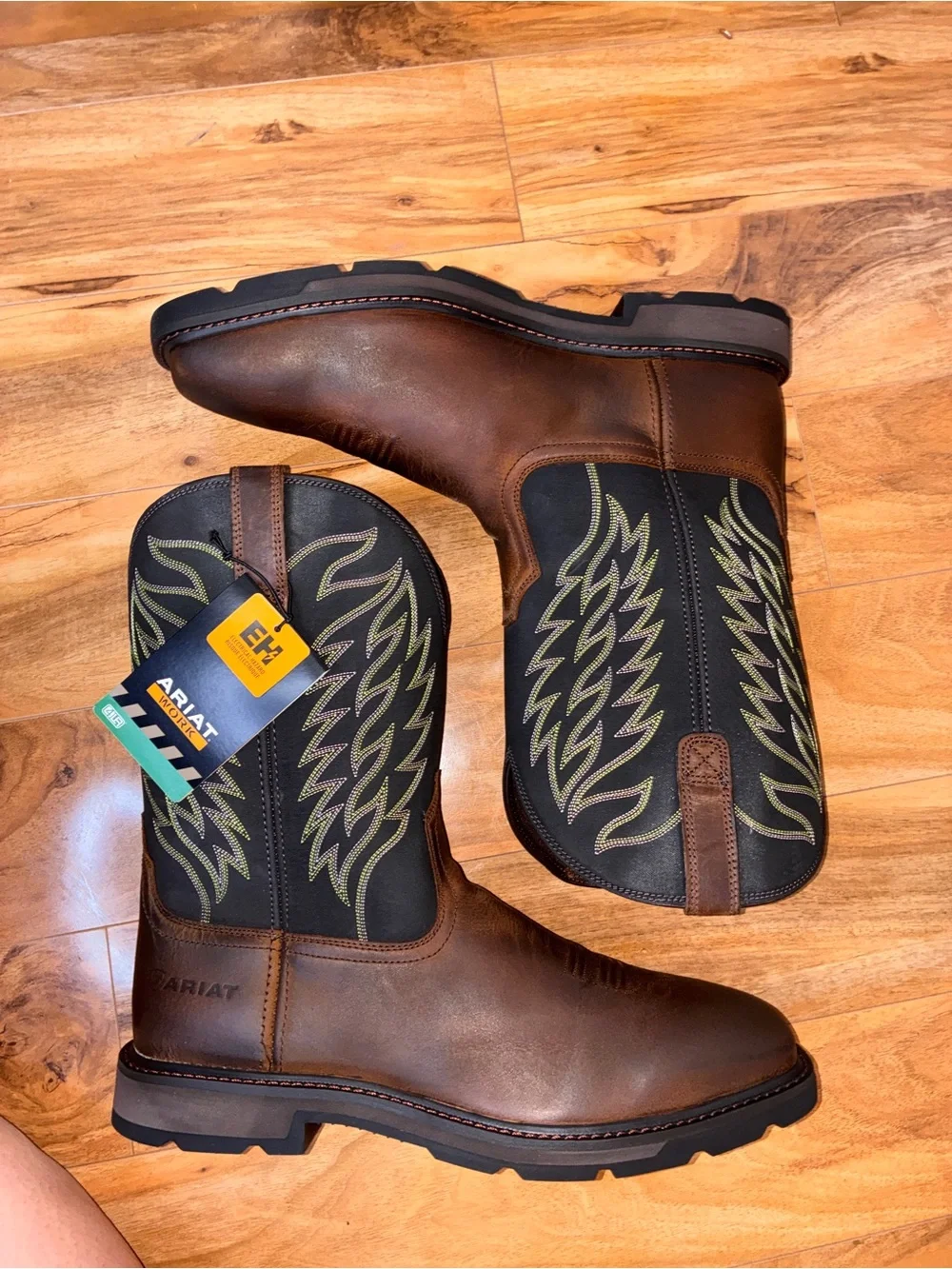 Ariat Men’s Harvester Pull-On Work Boots, brown/black - size 14 EE (wide)